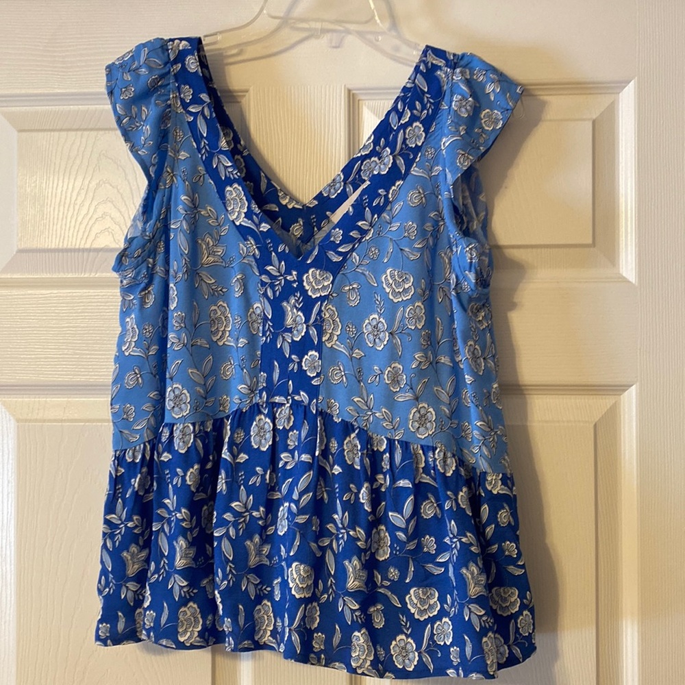 Loft Blue Flower Print Top
